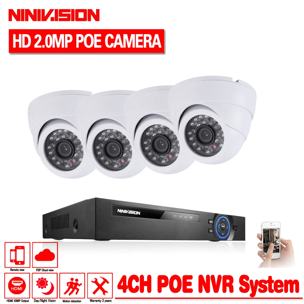 2018 Горячая продажа Plug And Play 4CH NVR 48V POE CCTV комплект 1080P HD 48 IR Indoor ночное видение