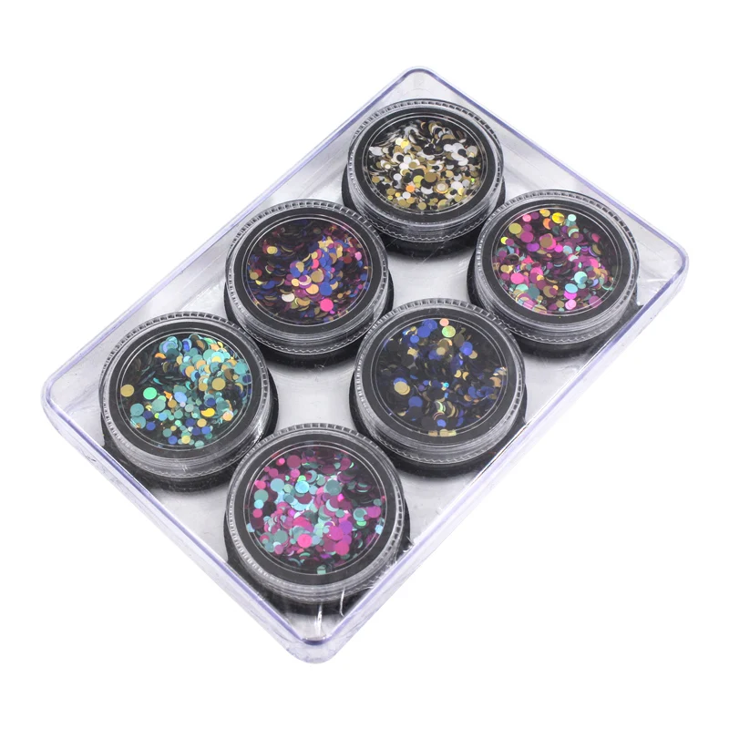 

6pots/box Shiny Round Ultrathin Nail Sequins Flakes Mixed Size Multi-color Paillette DIY Manicure 3D Nail Art Decoration