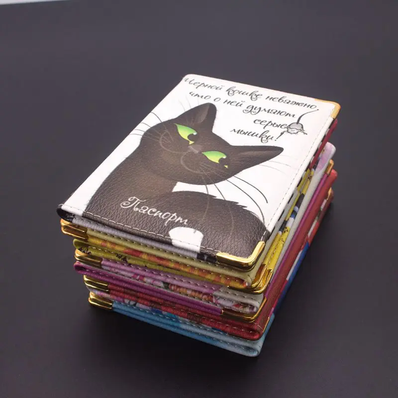 Русская кошка мультяшная Обложка для паспорта для женщин милый модный дорожный держатель для карт для мужчин Горячая Распродажа брендовый Чехол для карт