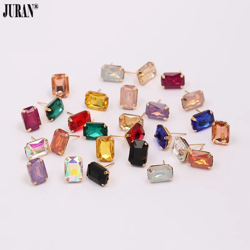

JURAN Hot Fashion Brincos Multi Color Square Crystal Earring Luxury Geometric Stud Earrings For Women Charm Party Gift Jewelry
