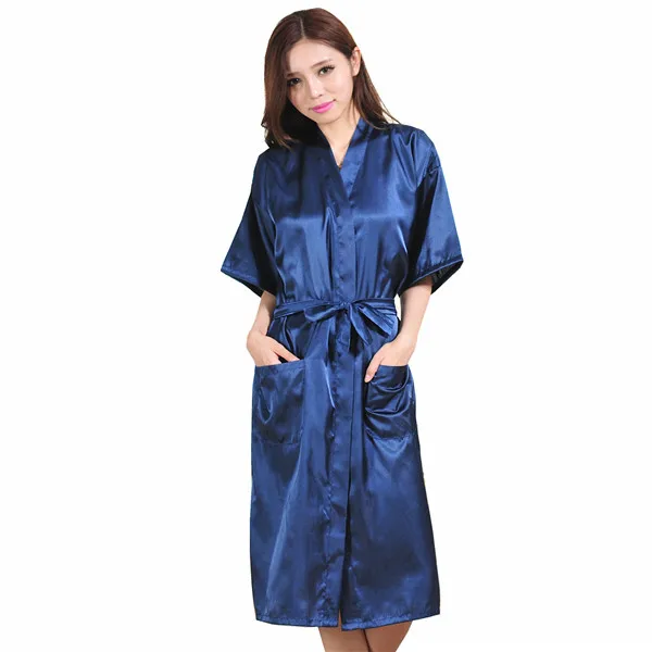 Светло-синее дамское соблазнительное кимоно банное платье ночные рубашки китайский женский шелковый халат из вискозы пижамы Размер S M L XL XXL XXXL NB023 - Цвет: Navy Blue
