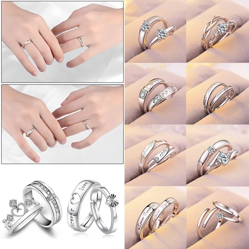 Модный комплект одежды из 2 шт./компл. простой открытие кольцо обручальное кольцо циркона шесть коготь корона для свадебной съемки возлюбленных, ювелирный подарок по оптовой цене