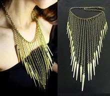 Woman Maxi Necklace Collar Chain Multi layer CCB Rivet Long Tassel Necklace Punk Vintage Jewelry for