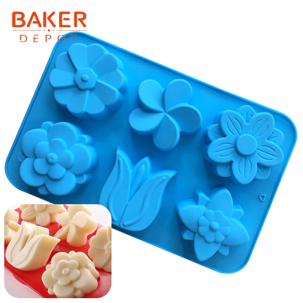

BAKER DEPOT Silicone Molds for Soap cake baking DIY bakeware tools jello pudding ice molds handmade soap mooncake forms 6 hole