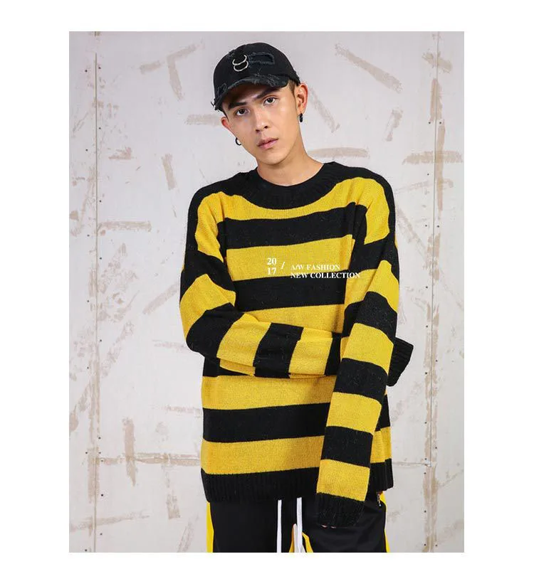 Aolamegs Sweater Men Patchwork Striped Hit Color Cardigan Mens Pullover High Street Sweaters Fashion Knitted Male Sweater Autumn (14)