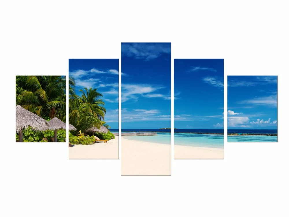 

5 Pieces Coconut Tree Blue Sky And Beach Home Wall Decor Canvas Picture Art HD Print Painting On Canvas Artworks Framed