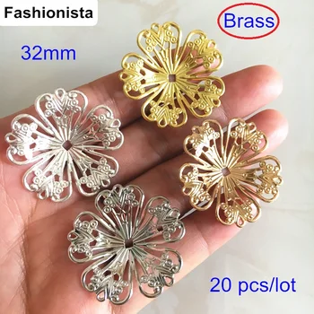 

20 pcs Big Metal Flower Base Settings,32mm Filigree Brass Flower Base Mounting,Brass Bead Cap,Gold-color,Silver-color,Raw Brass