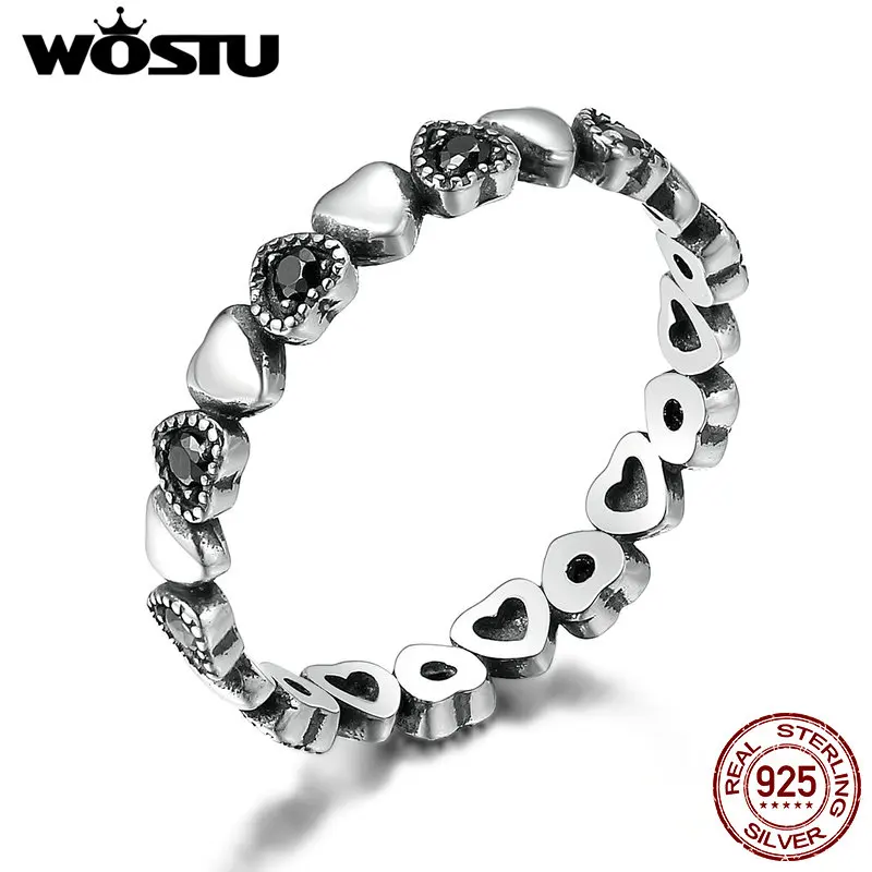 WOSTU Лидер продаж 925 пробы серебро «любовь навсегда» сердце, Черный CZ штабелируемые кольца для женщин Fine бренд ювелирных изделий подарок FIR140