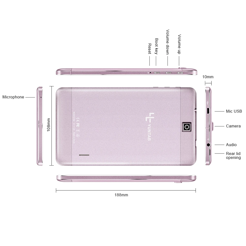Yuntab 7 дюймов планшетный ПК из сплава E706 Android 5,1 четырехъядерный 1G+ 8G с нормальным размером sim-карты сотовый телефон Двойная камера розовое золото