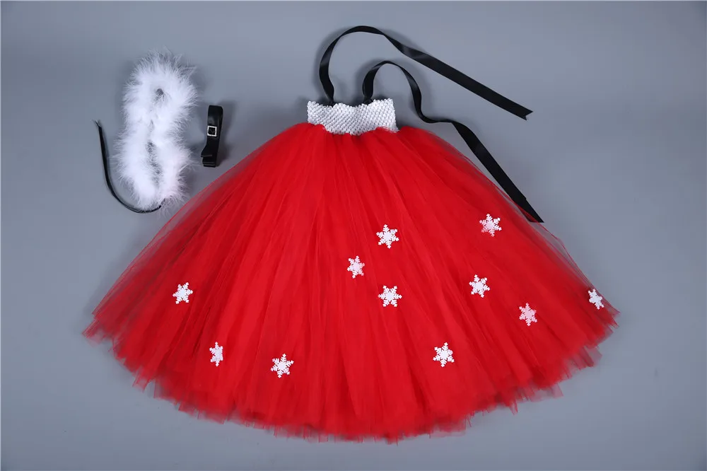 Дети Обувь для девочек праздничное платье на Рождество костюмы Красный Снежинка платье-Пачка Детская Рождественская одежда необычные рождественские Новогодние платье с фатиновой юбкой