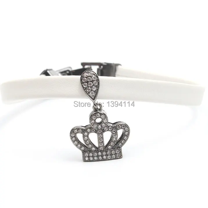 Micro Pave Clear CZ Пирсинг Корона Шарм струнный 8*1 мм кожаный шнур сложить над застежкой браслет ювелирные изделия около 8 дюймов