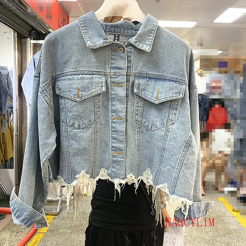 Bling Diamond Tassel Chain Back Open Fork Denim Jacket Womens Autumn Irregular Loose Short Cowboy Coat Girls Students Jean Coats - Jackets - AliExpress Bling Diamond Tassel Chain Back Open Fork Denim Jacket Womens Autumn Irregular Loose Short Cowboy Coat Girls Students Jean Coats - Jackets - AliExpress