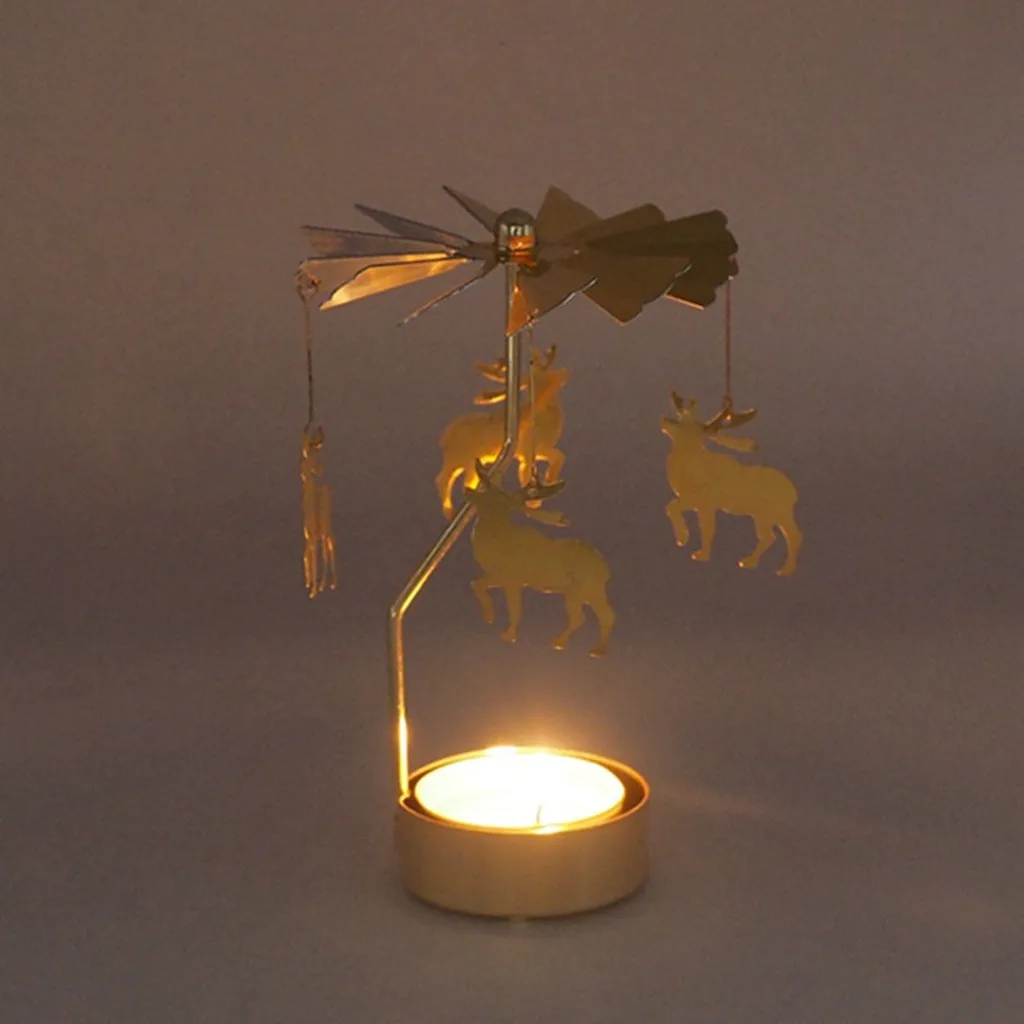 Hot Spinning Rotary Metal Carousel Tea Light Candle Holder Stand Light Xmas Gift New arrived