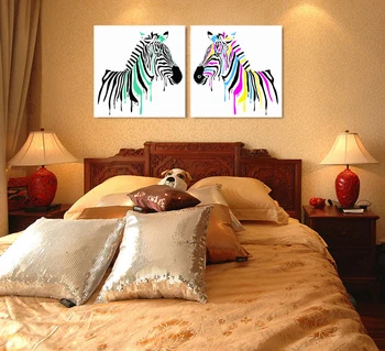 

2 pieces handmade painting two zebras on oil canvas for home dedor and wallpaper