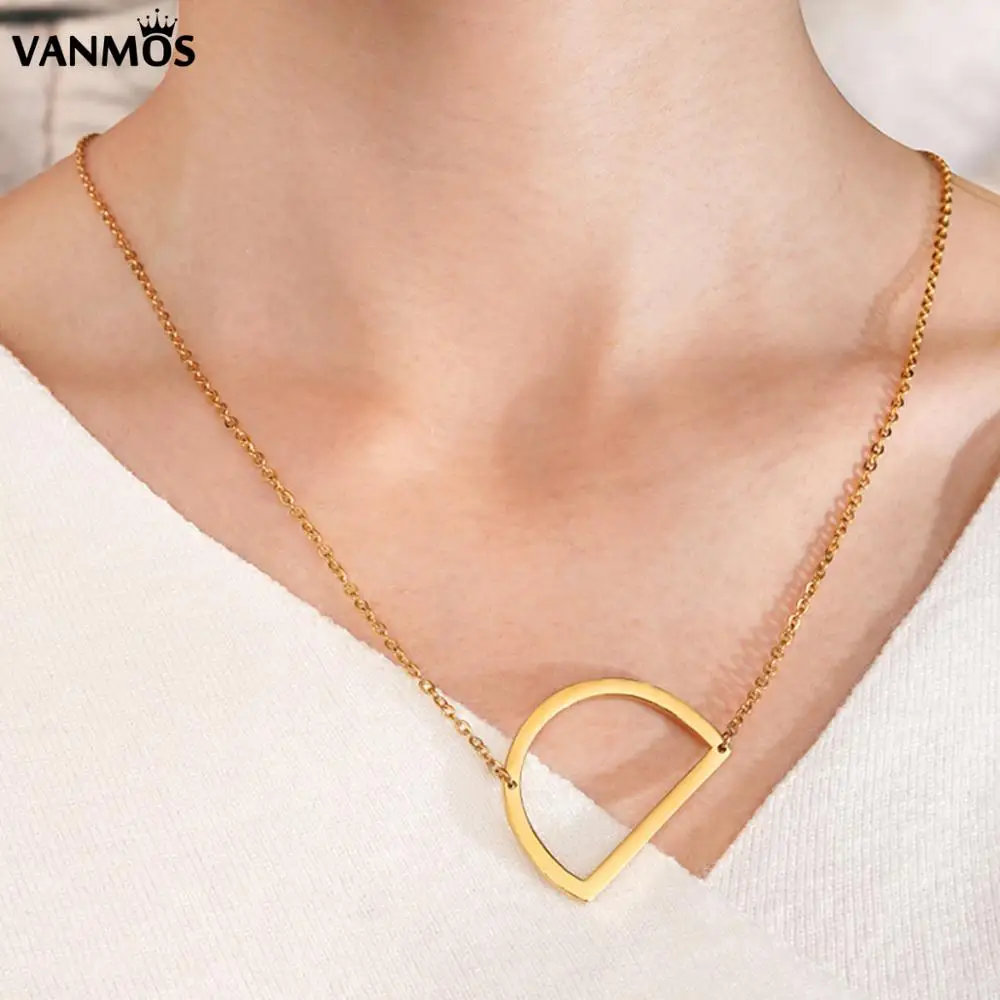 

Vanmos 26 Letters Lover's Initial Pendant Necklace for Women Girls Fashion Romantic Stainless Steel Choker Collar Jewelry Gift
