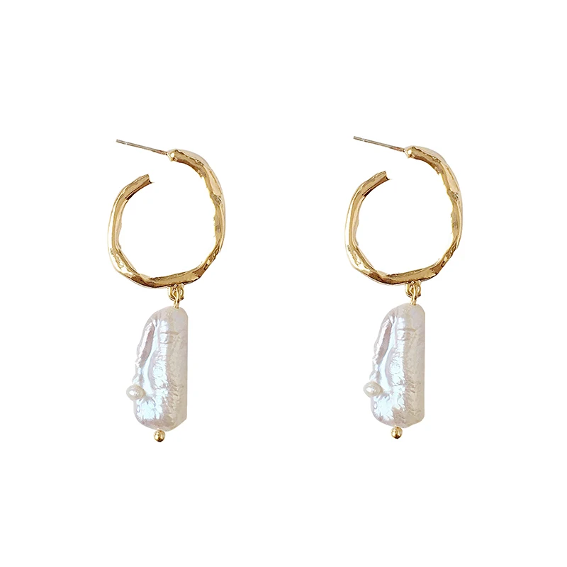

Minimalist Irregular Freshwater Pearls Wedding Earring Brides C Shape Half Circle Gold Color Geometric Stud Earrings Woman 2018