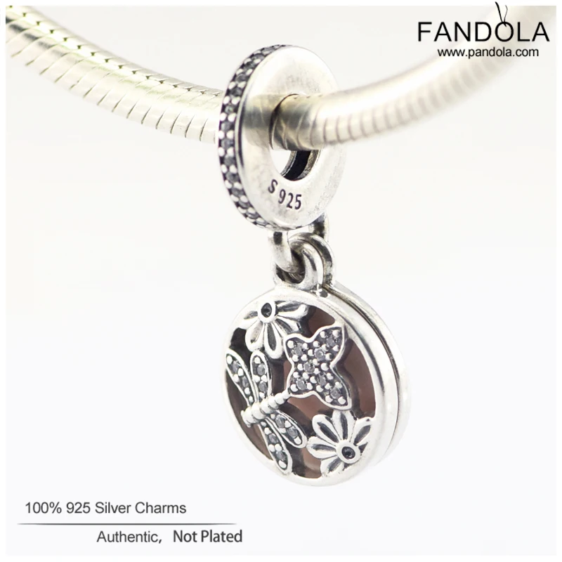 

100% 925 Sterling Silver Springtime Dangle Charm Fits European Charms Bracelet Soft Pink Enamel & Clear CZ Beads for Jewelry