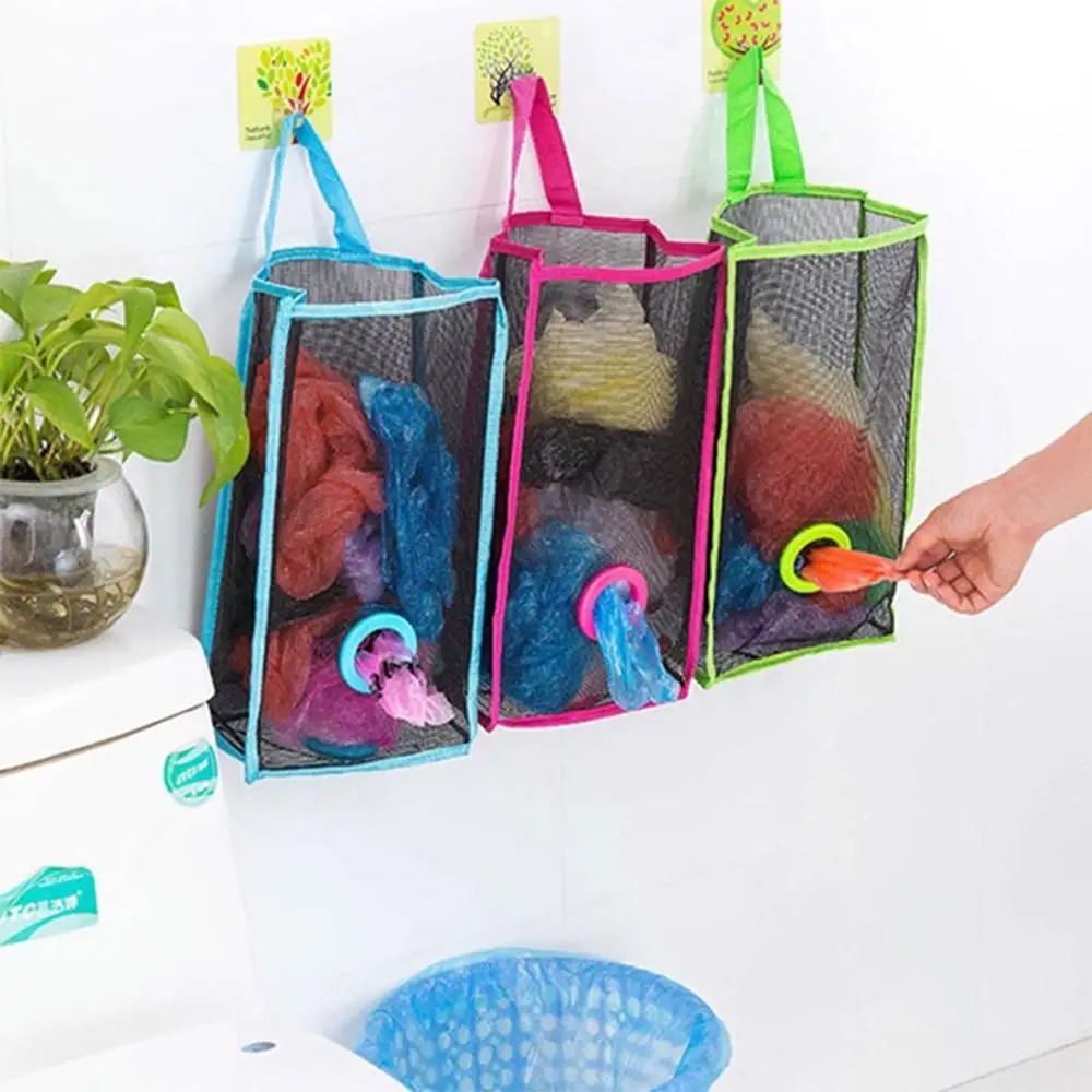 Hanging Mesh Garbage Bag Organizer Dispenser Kitchen Wall Mount Reusable Grocery Bags Holder Net Trash Storage | Дом и сад