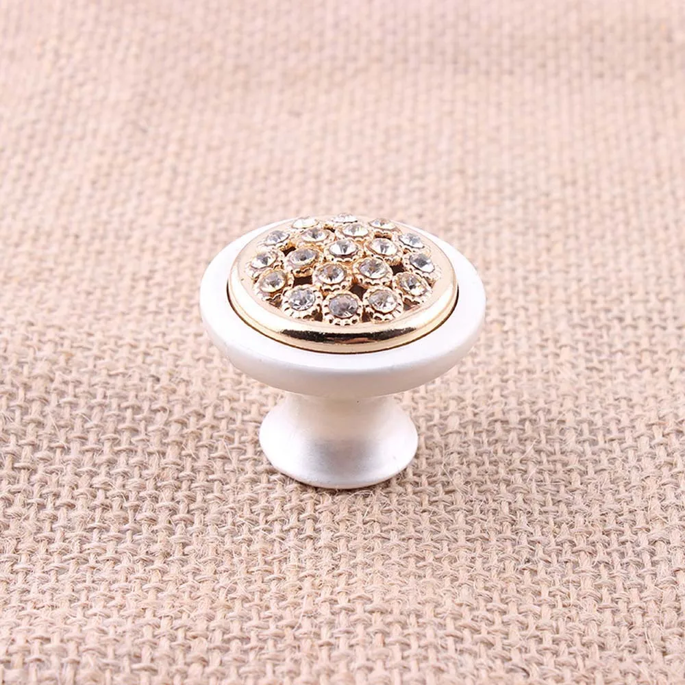 Deluxe Gold Drawer Pull Knob Knob Crystal Diamond White Dresser