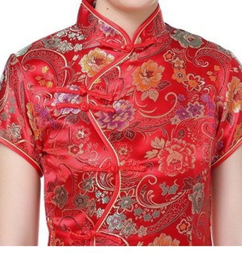 Винтаж зеленый китайский Для женщин традиционные атласное платье Cheongsam Qipao Топы корректирующие халат De Soiree цветок Размеры размеры S M L XL XXL, XXXL C0004