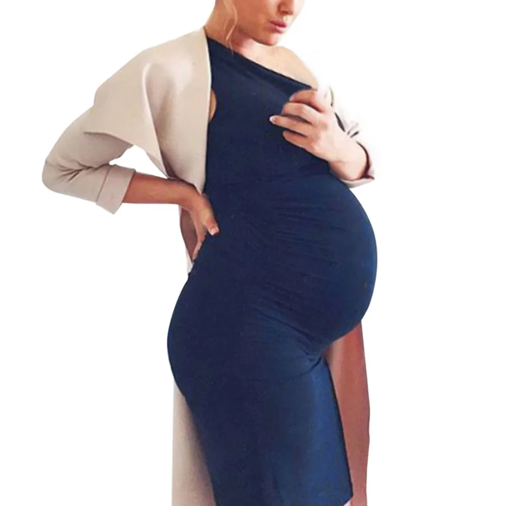 Модное женское облегающее платье для беременных с круглым вырезом без рукавов для кормящих матерей, однотонное платье-майка для беременных Vestido de maternidad - Цвет: Navy