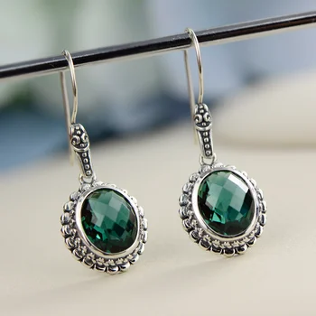 

925-Sterling-Silver-Earrings Natural Stone Green Crystal Drop Earrings For Women Ladies Fine Jewellery Oorbellen Ringen