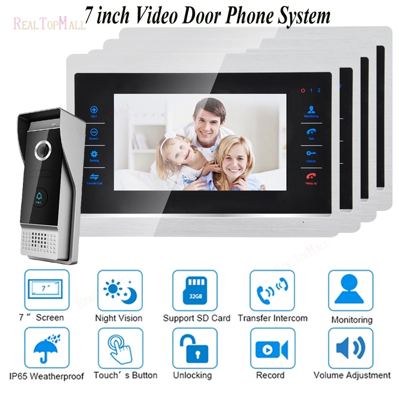 

7 Inch Video Door Phone Monitor Intercom System Kit Doorbell Camera Night Vision 1200 TVL Recording SD Card Support 1 v 4