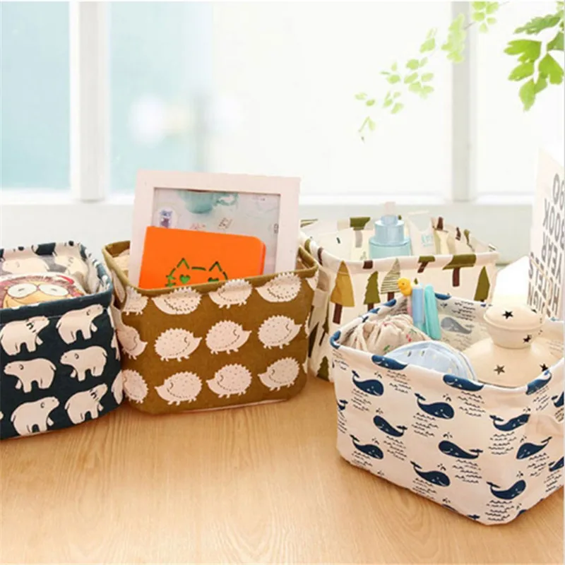 

Cute Printing Cotton Linen Desktop Storage Organizer Sundries Storage Box Cabinet Underwear Storage Basket Fast Shipping 885898