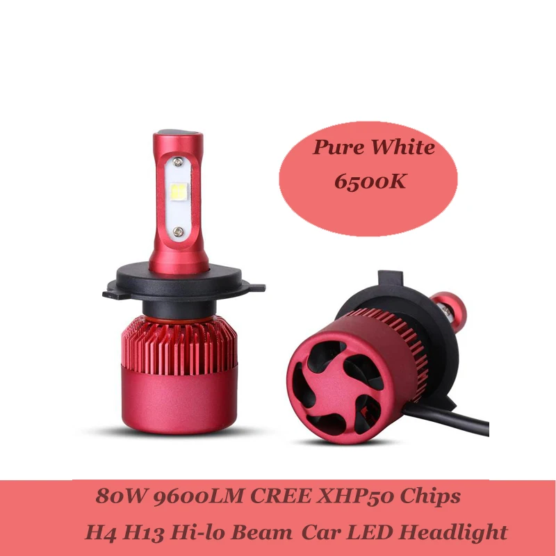 

2x Discount Red H4 H13 Hi-lo Beam Car LED Headlight Bulbs 80W 9600LM CREE XHP50 Chips All in one LED Headlamp Fog Lamp 6500K 12V