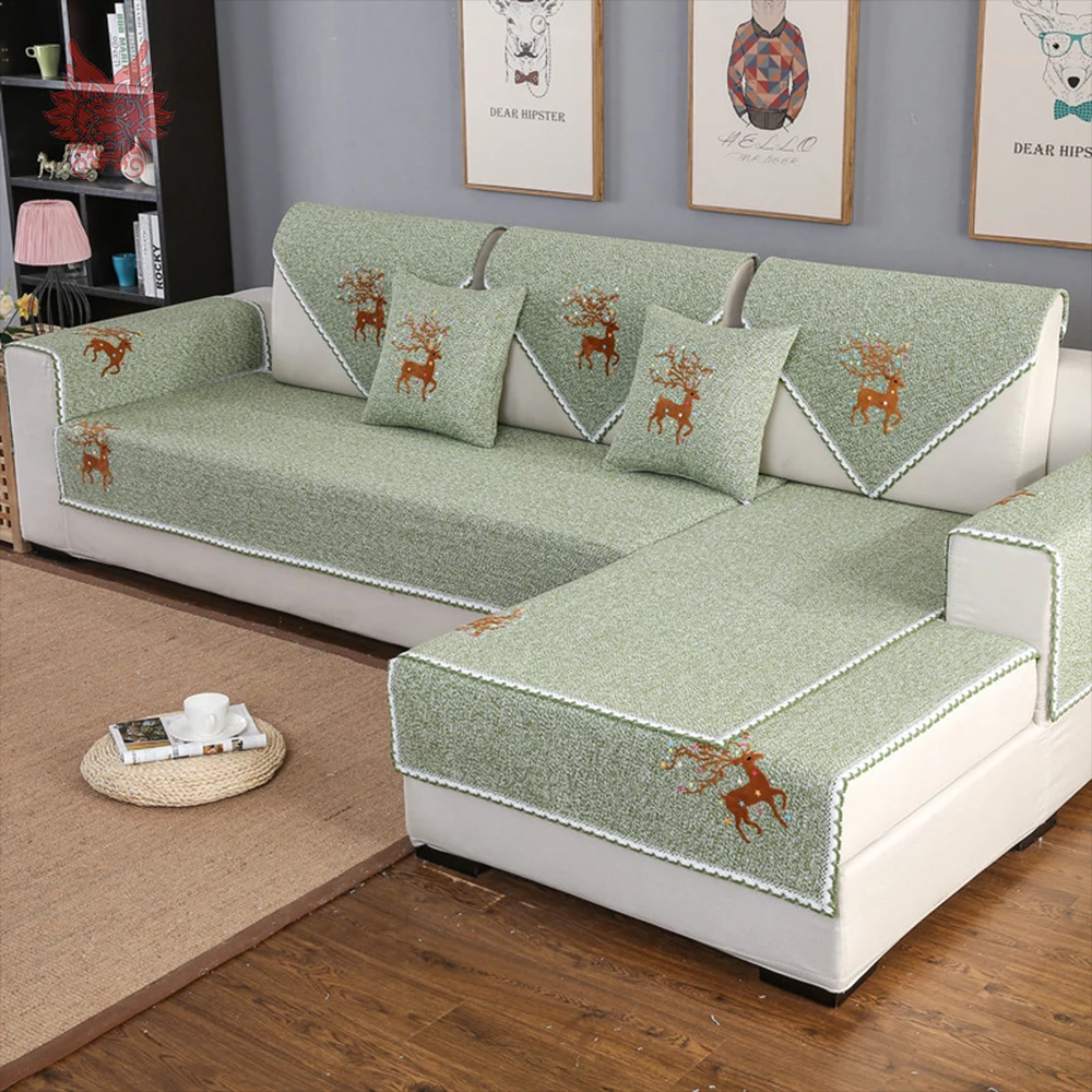 

Christmas deer cartoon flocking cotton weaving sectional sofa cover for living room fundas de sofa couch covers cama SP5473