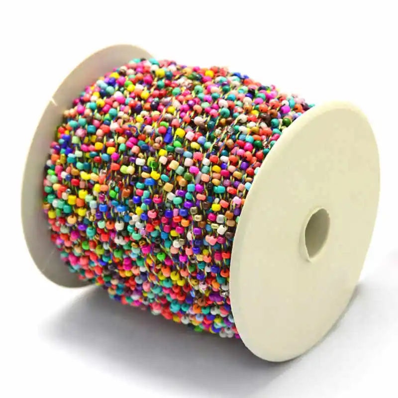 

2mm about 100yards/roll Colorful Opaque Seed Small Beads Cords Thread Chain for Jewelry Making DIY, with Polyester Cords F65