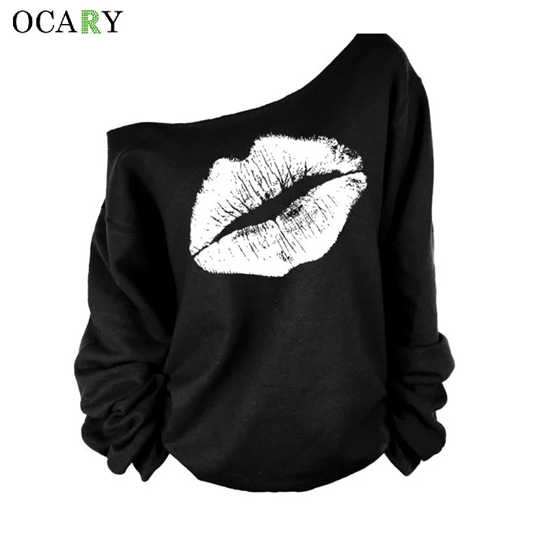 Женская блузка на одно плечо с принтом губ|women blouses|shoulder blouseblusas mujer |