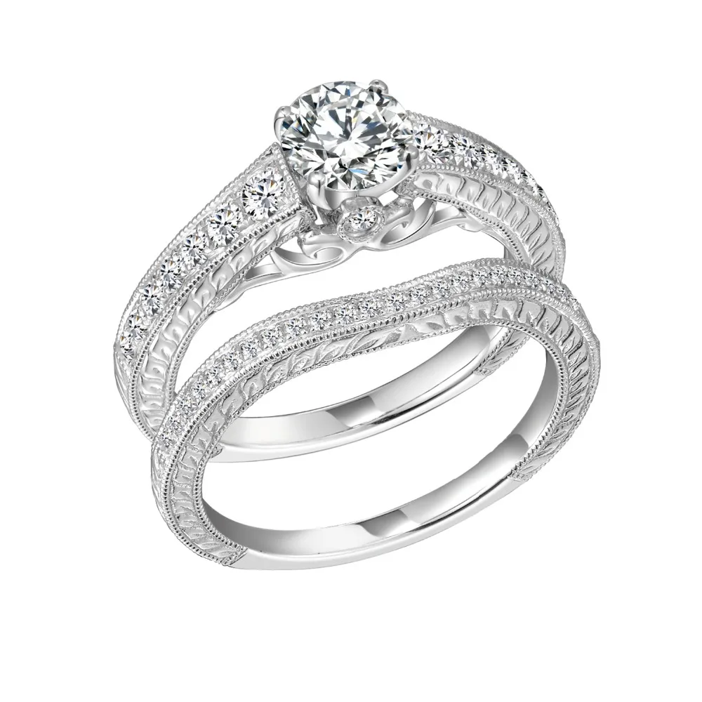 

MDEAN 2Pcs Wedding Rings Set Round Cut AAA CZ 925 Sterling Silver Engagement Ring Set For Women and Party Jewelry S0012