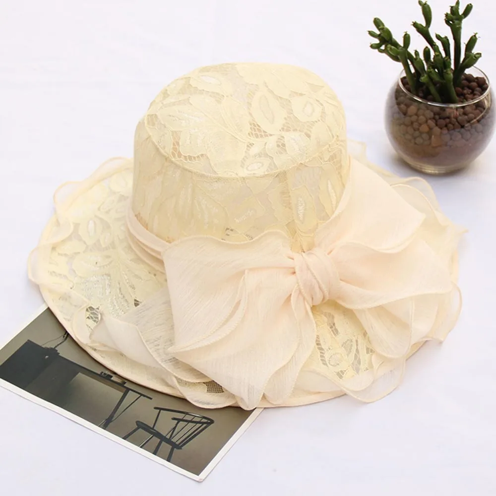 Новые модные летние шляпы для женщин органза цветочные свадебные фетары Формальные Кентукки шляпа котелок Панамы с широкими полями пляжная шляпа шляпка для церкви