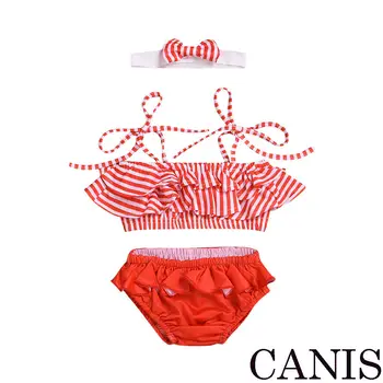 

Cute Princess Kids Baby Girl Striped Swimwear Halter Headband Bikini Swimsuit Swimming Swimmable Bathing Suit Beachwear 3Pcs