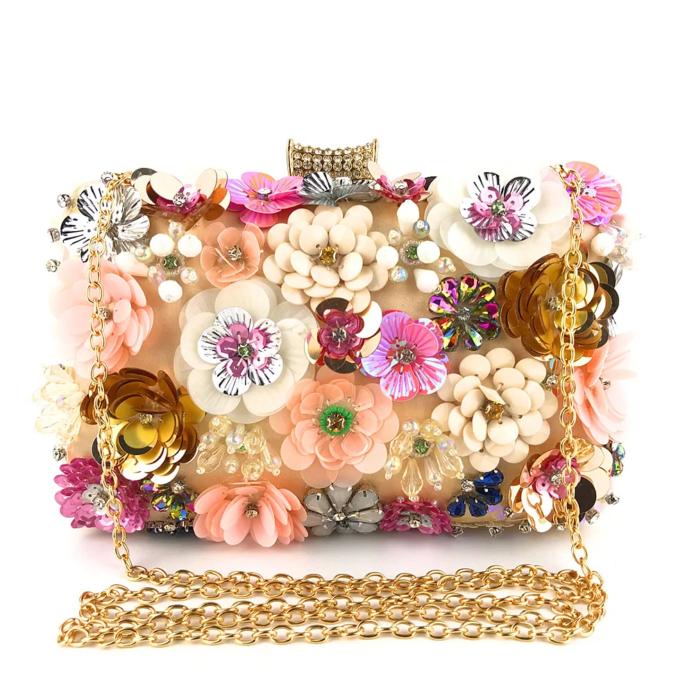 

New Ladies Party Banquet Evening Bag Fashion Lady Handmade Flower Beaded Handbag Tide Brand Out of One Shoulder Crossbody Bag