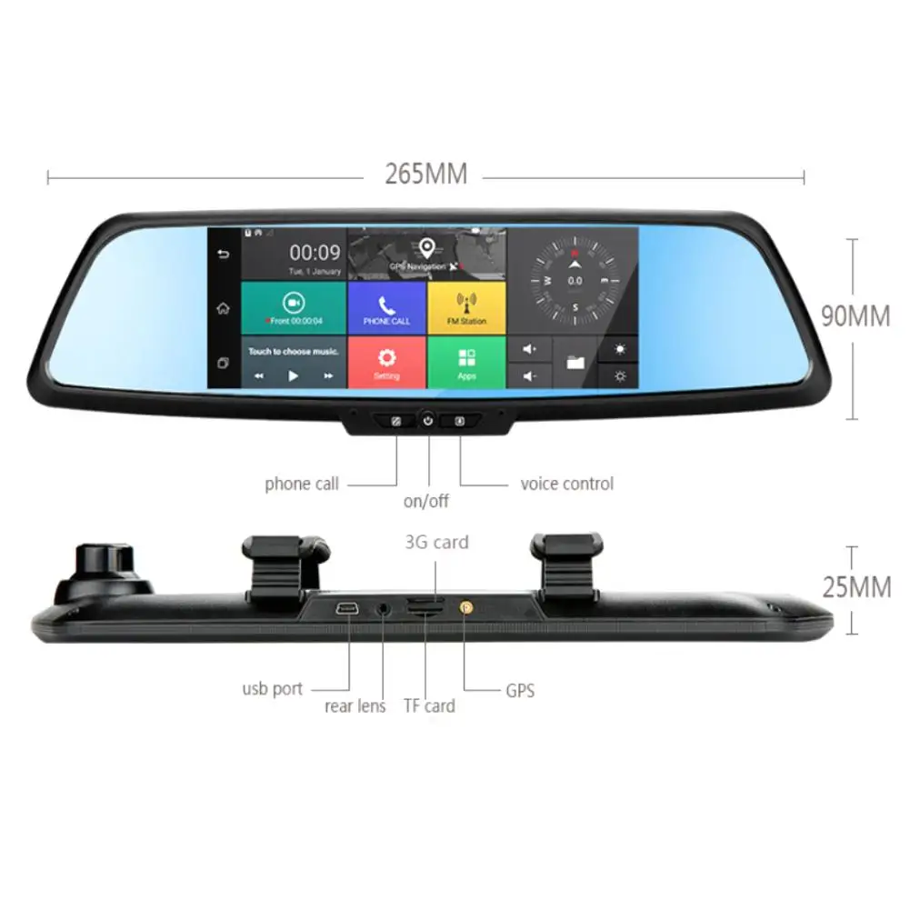 

3G 7 Inch Monitor Smart 1080P Navigation Car DVR Touch Rear View Mirror Camera Smart Car DVR