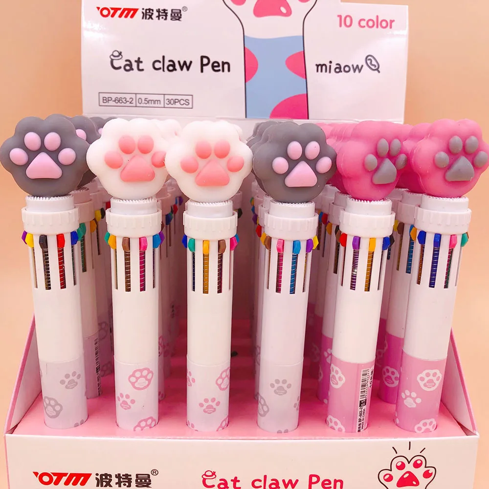 

1Pcs Kawaii Ballpen 10 Color Cartoon Cat claw Ballpoint Pens School Stationery Writing Supplies Office Supplies