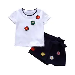 2018 летние дети девочки Повседневное Милая футболка с короткими рукавами Топы + юбки лето детская одежда 2 предмета комплекты