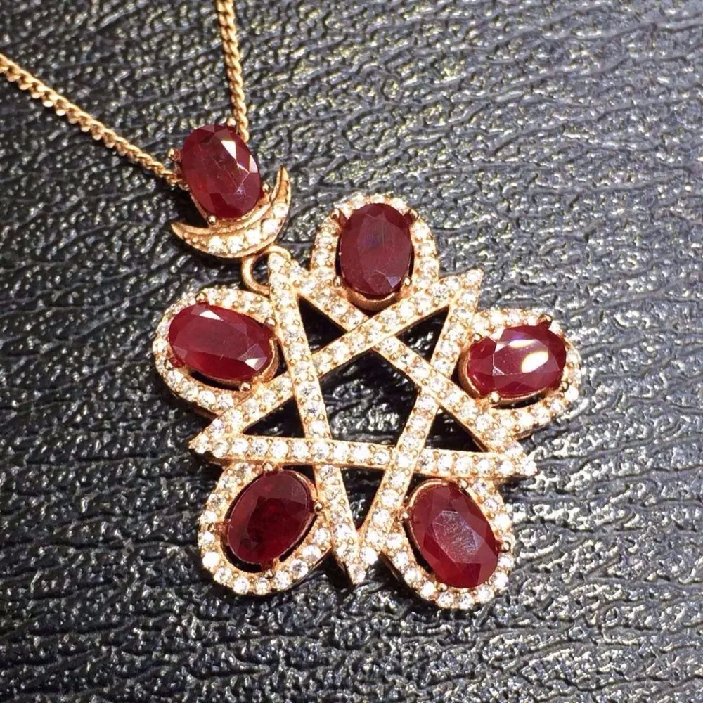Natural red ruby stone pendant S925 silver Natural Gemstone Pendant