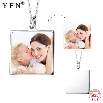 

YFN 925 Sterling Silver Custom Photo Necklace Women Personalized Square Pendant Necklaces Fashion Jewelry Women Baby Shower Gift