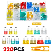 220 шт. 5A 7.5A 10A 15A 20A 25A 30A мини плавкий предохранитель Стандартный плоские предохранители в ассортименте для автомобиля плавкие предохранители для грузовиков комплект APM ATM