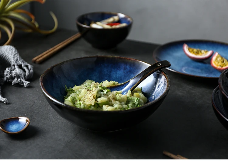 NIMITIME японский стиль керамический фарфор Dim Blue миска для рисового супа посуда тарелка столовая посуда набор посуды