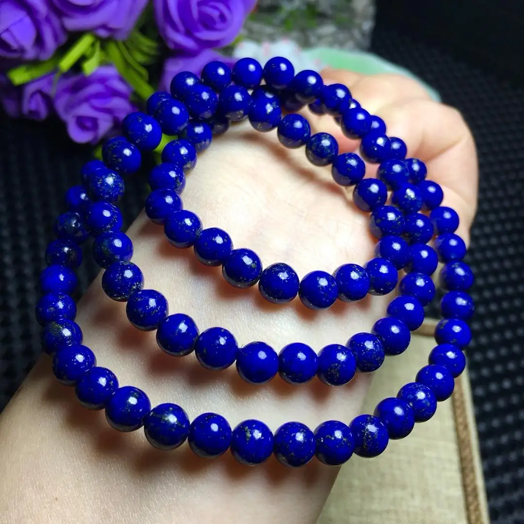

Drop Shipping Genuine Natural Lapis Lazuli Gemstone 3 laps Bracelet 6mm For Woman Female Crystal Stretch Gift Bracelets AAAA