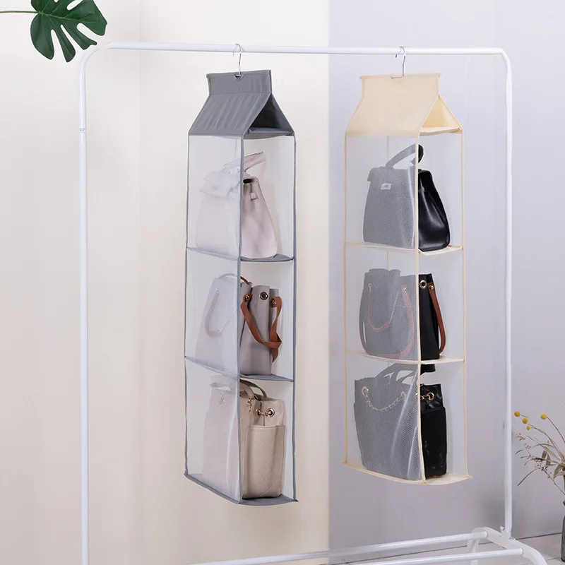 Wardrobe hanging organizer Tote bag hanging storage bag handbag organizer in the closet mesh purse handbag wardrobe organizer