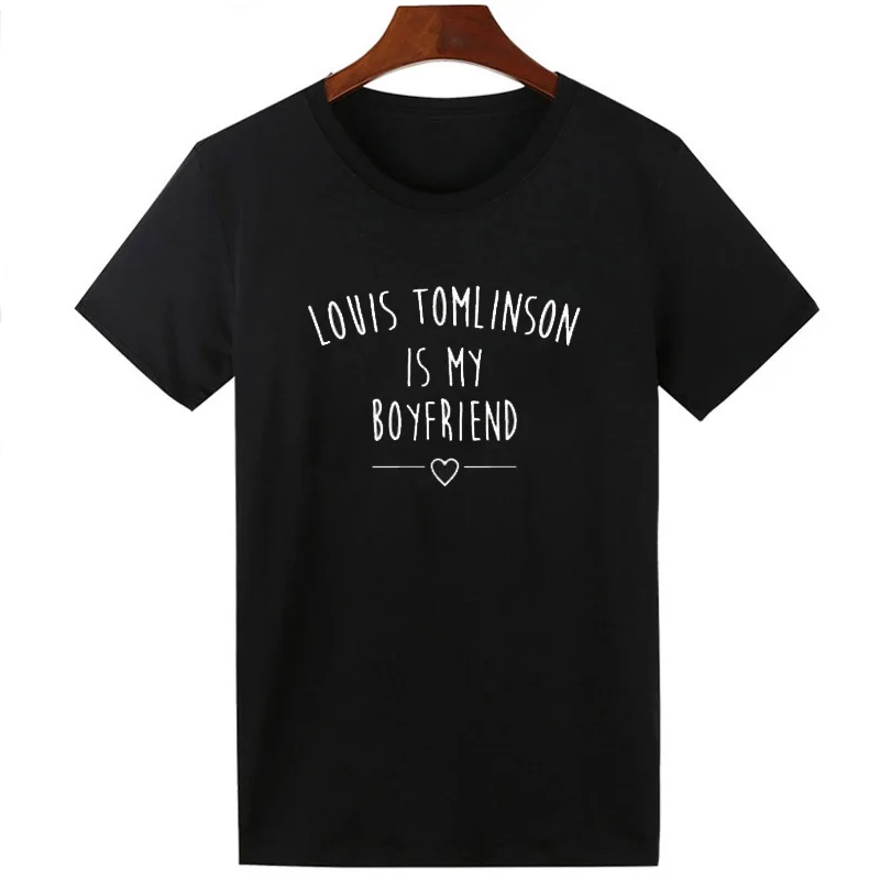 Pkorli One Direction T-Shirt Women Louis Tomlinson Is My Boyfriend T Shirt Funny Letters Printed T Shirts O Neck Short Sleeve