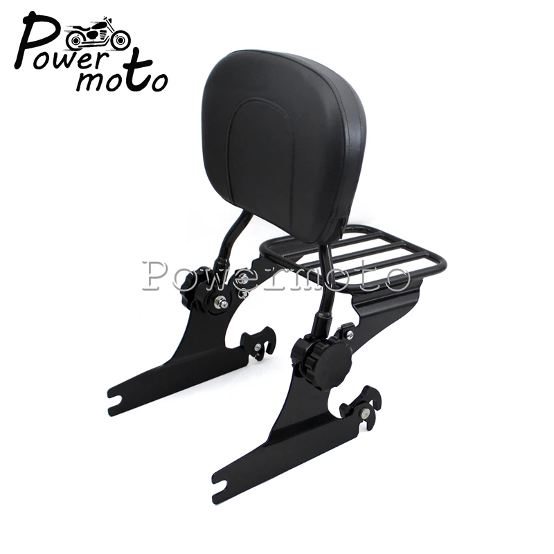 

Black Motorcycle Adjustable Sissy Bar Backrest Detachable Luggage Rack For Harley Softail Fat Boy FLSTF FXST FLSTN 2000-2006