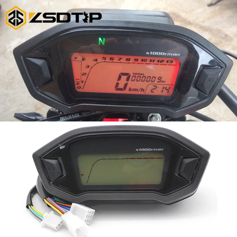 

ZSDTRP Universal Motorcycle LCD Digital Speedometer Odometer Backlight Motorcycle for 2,4 Cylinders 1300r/min