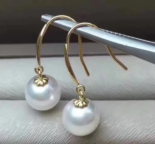 

10-11mm south sea white round pearl earring 14k