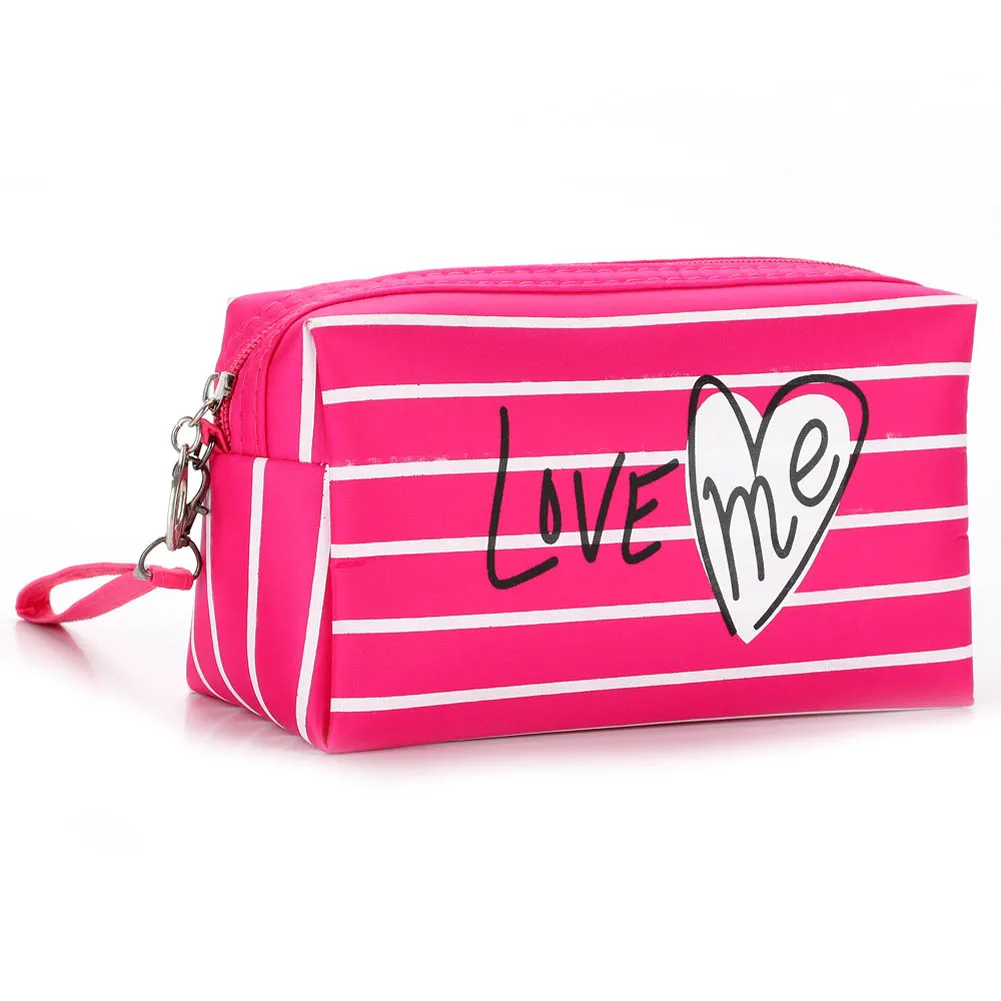 

Hot Sale Striped Printed Zipped Cosmetics Organizer Storage Portable Women Nylon Waterproof Makeup Bag Ladies Travel Clutch Bag